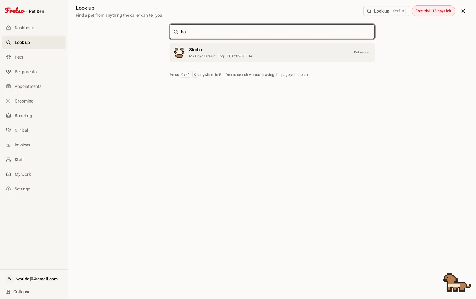 The Fretso lookup screen matching a pet parent from the phone number they were calling from.