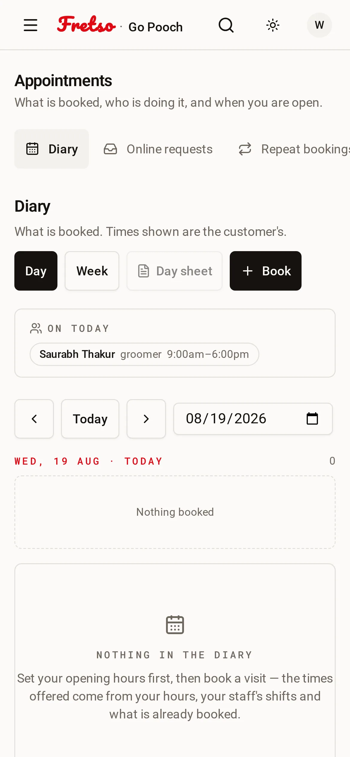 The diary, on a phone — Enough to answer "can you fit us in on Thursday" without going back to the desk.